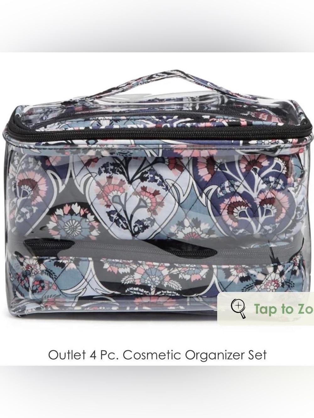 Vera Bradley Black Floral Clear Travel Cosmetic Case Set #2
